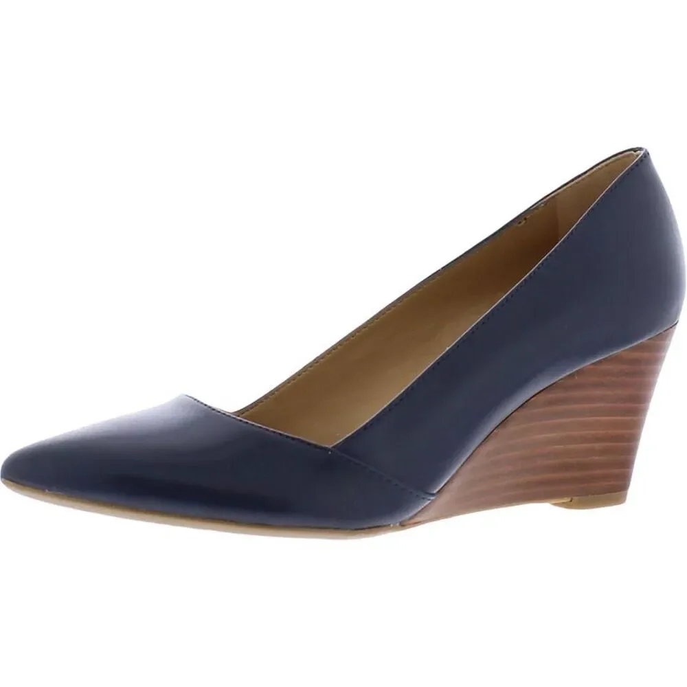 Franco Sarto Womens Frankie Blue Leather Slip On Dressy Wedge Heels Shoes